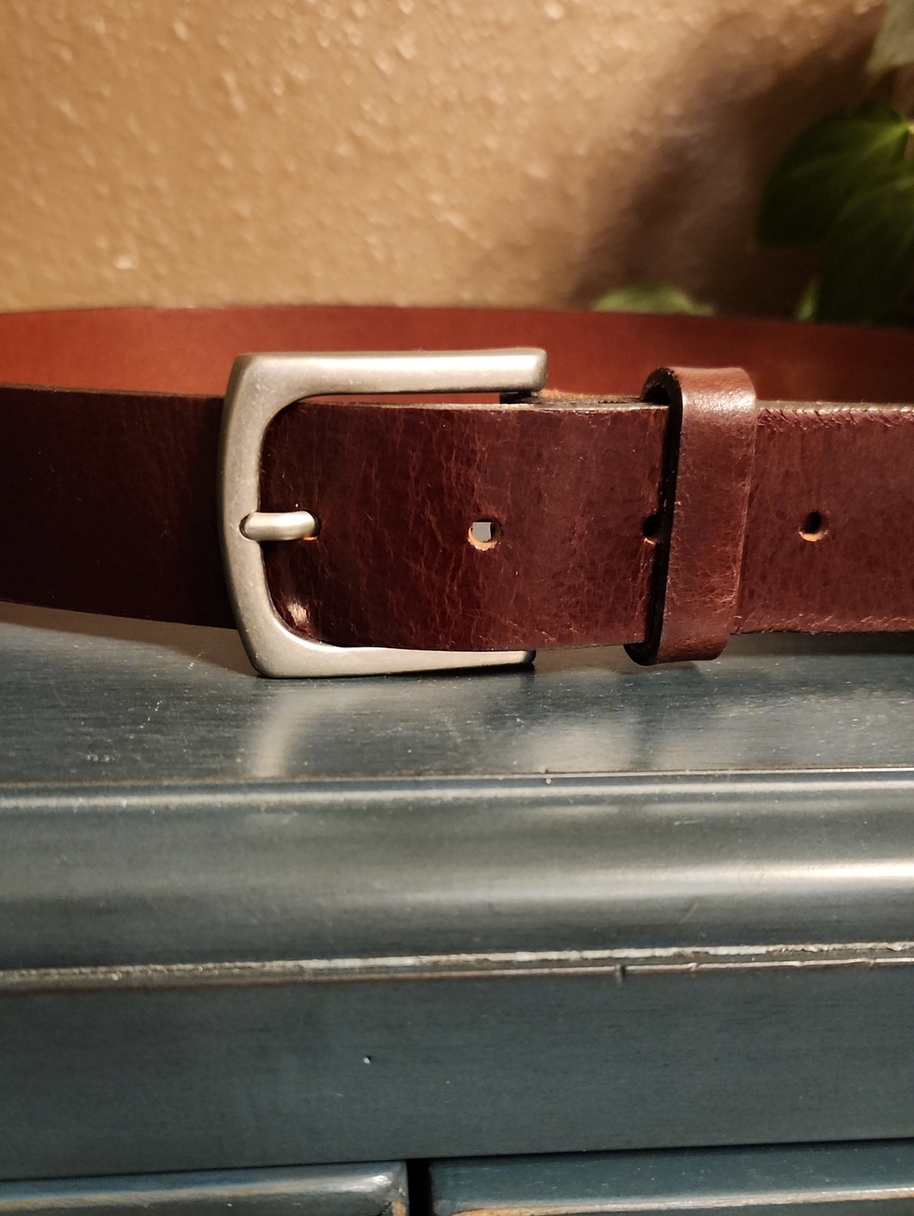 Bosca Dark Brown Italian Leather Belt with Brushed Silver Buckle